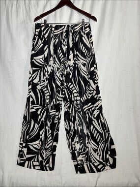 Tahari Black & White Wide-Leg Printed Pants